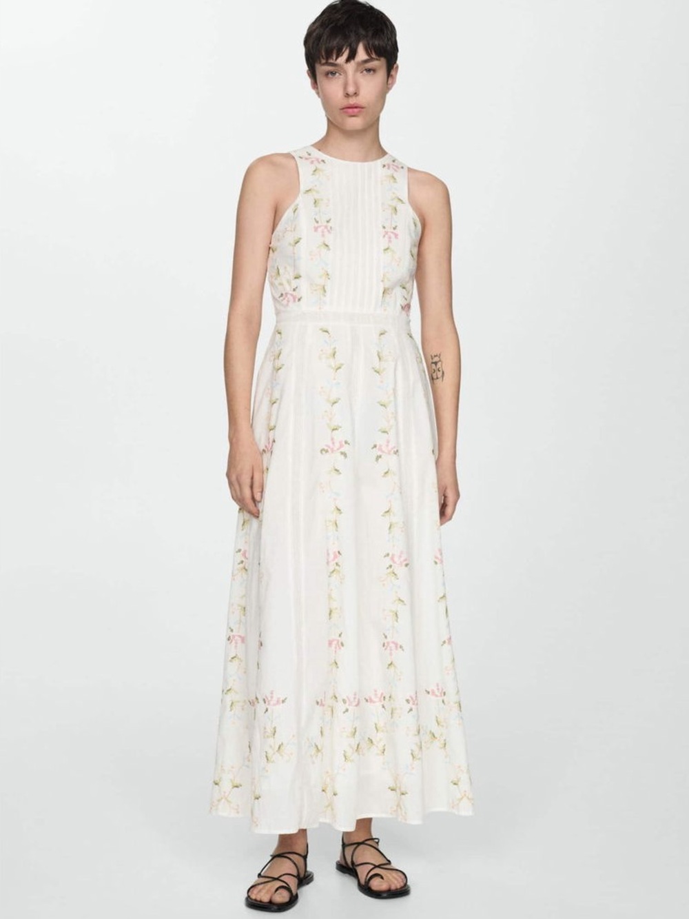 Mango White Sleeveless Embroidered Shift Dress - 4